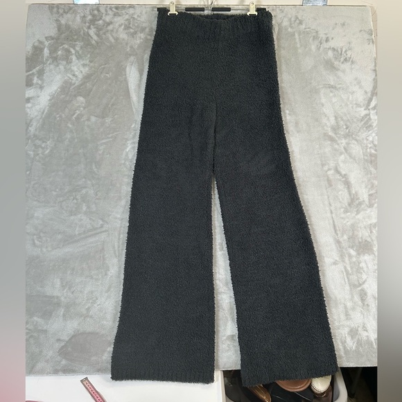 Skims black cozy knit boucle fuzzy teddy wide leg stretch lounge pants - Picture 3 of 12